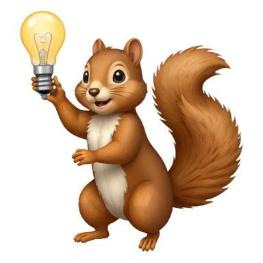 a squirrel jumping with a lightbulb sticker