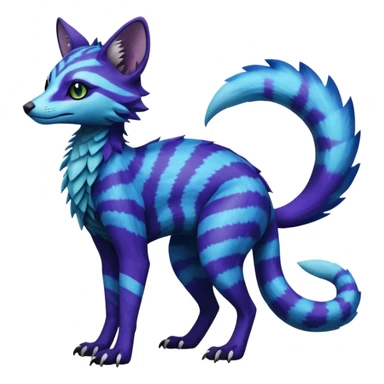 Realistic zig-zag-patterned striking indigo-violet-blue-cyan-gradiented with dark undertones, white underside, thunderous stormy edgy badass realistic Vernid-Sergal-Genet-Trico-species by LiLaiRa, full body sticker