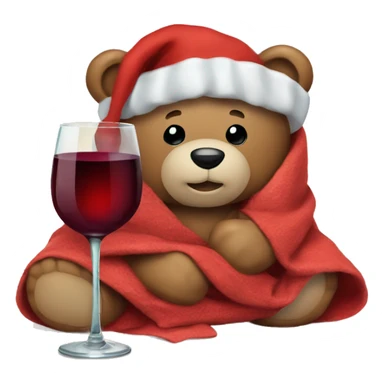 a Christmas teddy happy bear wrapped in a blanket with glass wine sticker