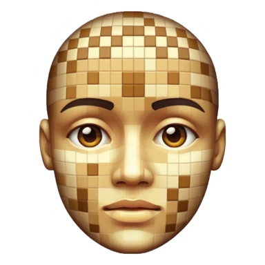 3D render of Pixelated Face, digital glitch art aesthetic, data corruption visual, human face blurred with skin-tone mosaics, pixelated distortion, emoji style, isolated on white background --v 6.0. sticker