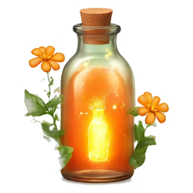 Orange magic fairy light sparkling old Antique bottle with poison and with herbal and flowers sticker