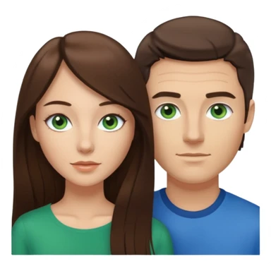 “A Polaroid-style photo of a couple with a heart of a white woman with long brunette hair and blue eyes, and a white man with short brunette hair and green eyes.” sticker