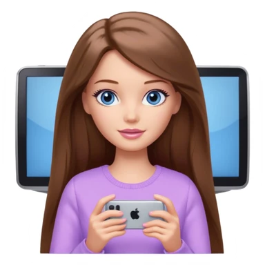 beautiful barbie girl with long brown hair, blue eyes and wearing light purple clothes watching netflix on tv sticker