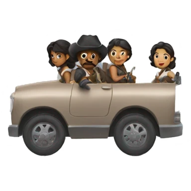 6 musketeers driving a semi, no weapons, racial mix, male & female sticker