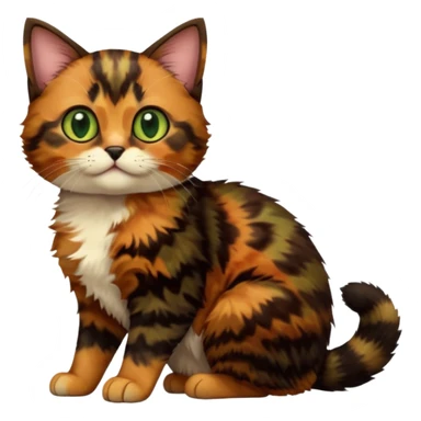 A high-resolution photo-realistic digital illustration of a brown multicoloured  tortoiseshell cat kitten, chest upward (no white) sticker