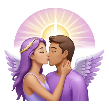 a pastel purple angel woman kisses White brunette man human with rays of light sticker