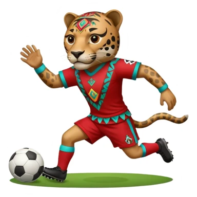 jaguar realista mexicano con vestimenta azteca que juega futbol sticker