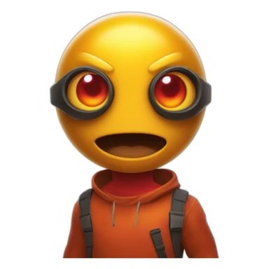 the Burny Games character, a cartoonish yellow-orange figure with a dome-shaped body, flames on its top, big dark eyes, and a playful red tongue sticker