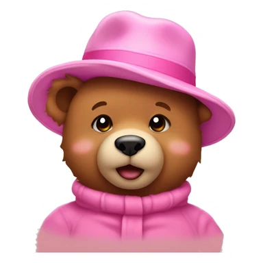 Teddy bear wearing a pink hat and blushing sticker