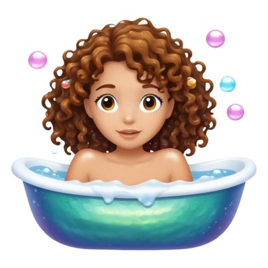 Brunette tan curly hair mermaid in bathtub sticker