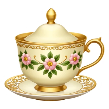 Golden teacup with floral  sticker