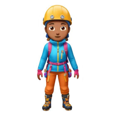 A 3D cartoon mountaineer standing on a snowy Everest-like summit with a flag, wearing colorful climbing gear, soft lighting, Memoji-style.negative : Flag sticker