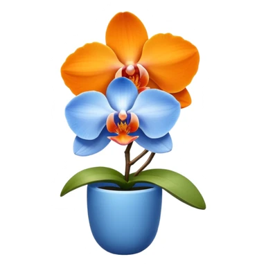 blue and orange colored orchid, minimal and elegant sticker
