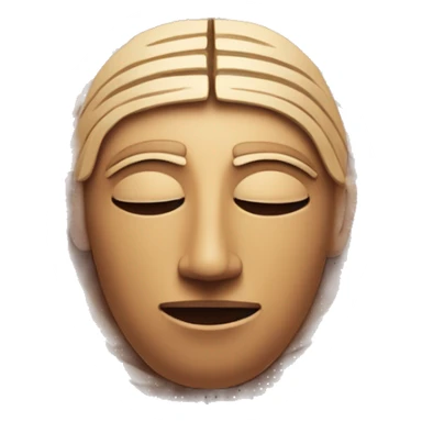 A human face based on Moche heads, with closed eyes, a soft smile, and simple geometric lines. Surrounded by spirals that symbolize knowledge. Colors in earthy tones. sticker