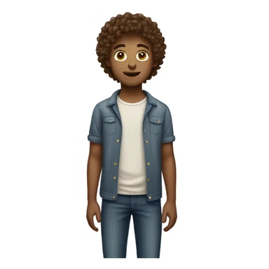 standing boy with brown soft curly hair  sticker
