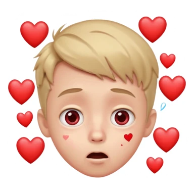 surprised boy, wide eyes, nosebleed, blushing, hearts circling the head sticker