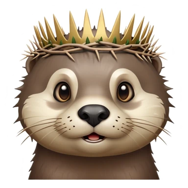 really cute confused otter face with simple thorny stem wrapped horizontally around its forehead like Jesus Christ's Crown of thorns, no crown shape on top, just thin spiky branches circling the forehead, very cartoony and expressive face, big eyes sticker