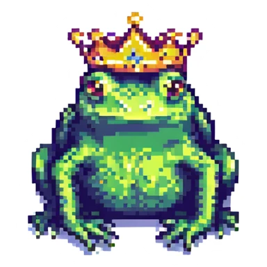 crowned frog pixel art vibrant colors sticker