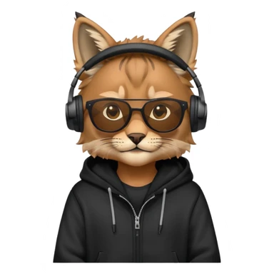 lynx with sunglasses, headphones and a black hoodie sticker
