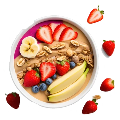Smoothie bowl with bananas strawberries granola and peanut butter drizzle sticker