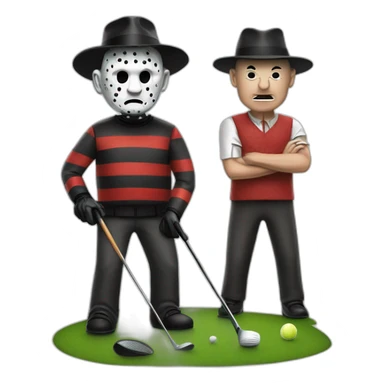 Freddy Kruger  and pinhead playing golf sticker