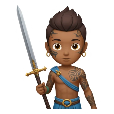 tattoed warrior ancient kid holding sword sticker