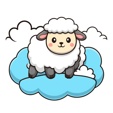 A fluffy sheep resting on a puffy white cloud in the sky sticker