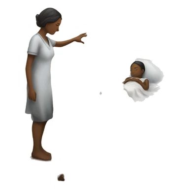 Woman Standing by the bed where a child is laying there and he hold here hands healing of here child sticker