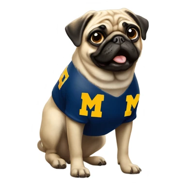 Pug wearing a university of Michigan shirt sticker