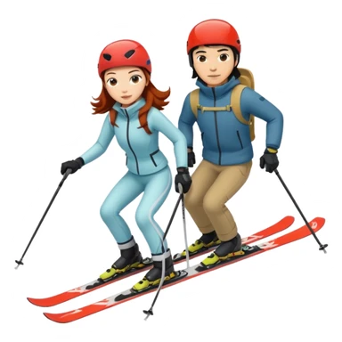 long black haired asian guy skiing with redhead girl sticker