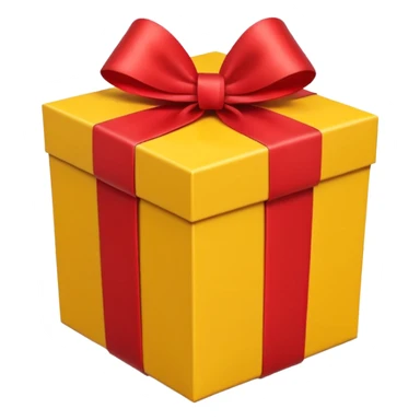 single yellow gift box with red ribbon bow, isolated on white background, high detail, soft natural lighting, no text, no watermark --ar 1:1 --v 6 sticker