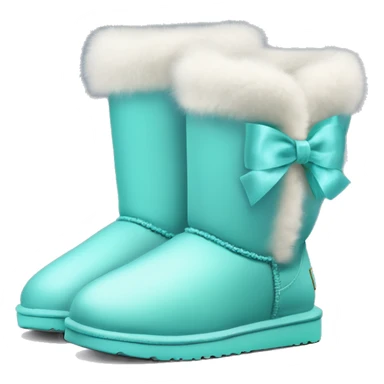Realistic isolated tiffany blue Ugg fur boots with silk ribbon bow. sticker
