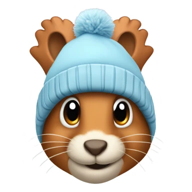 Squirrel wearing a furry ear flap winter hat holding two hatchets sticker