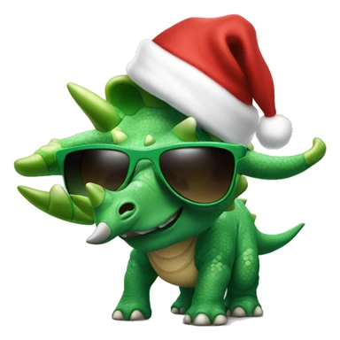 green triceratops in sunglasses and a santa hat sticker