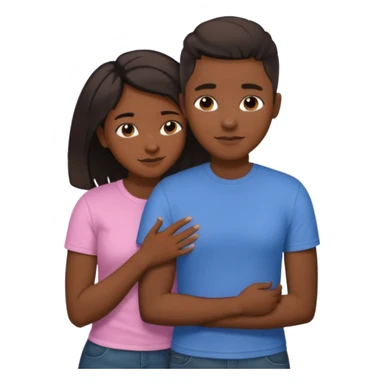 Black lesbian couple with one dark skin masculine with short hair low cute fade with a t shirt and one feminine with long hair in a blouse hugging  sticker