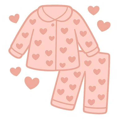 Remove the face from the pink heart pajamas with hearts floating around it, keep the style and transparency. Maintain the pink pajamas with heart patterns and floating hearts, but without any face visible. sticker