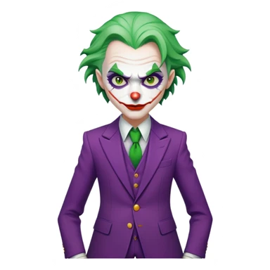 The Joker villain character full body with green hair, purple suit, white face, red lips sticker