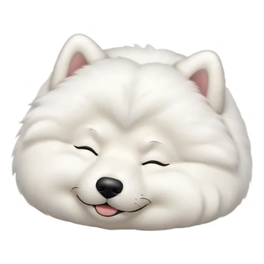 Meme-Worthy Cute Sleeping Samoyed Portrait Emoji, Head resting peacefully with a contented smile, showcasing a delightfully fluffy build and a luxuriously soft pure white Fur, eyes shut in a serene nap, Simplified yet hilariously adorable features, highly detailed, glowing with a soft, drowsy light, high shine, relaxed and utterly lovable, stylized with an air of playful laziness, bright and heartwarming, soft glowing outline, capturing the essence of a comically sleepy companion, so meme-worthy it feels like it could instantly become the next viral sensation of adorable slumber! sticker