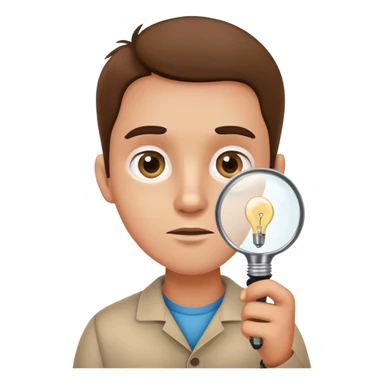 curious person with magnifying glass and lightbulb sticker