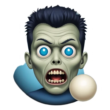 Drawing of Rick Astley with just a certain dark shade of blue and his mouth is open and he has large white circle dot balls for eyes and he’s kinda looking kinda like a zombie and the background is just pitch black sticker