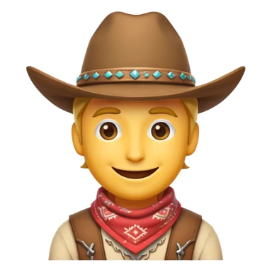 Clash of Clans aesthetic Playful Cowboy Portrait Emoji, Head tilted with a roguish, cheeky grin and twinkling eyes, featuring a compact, charming build with a jaunty hat and a friendly bandana, his natural skin tone adding authenticity, Simplified yet irresistibly charming features, highly detailed, glowing with a warm, inviting western glow, high shine, spirited and lively, stylized with an air of whimsical frontier mischief, soft glowing outline, capturing the essence of a playful cowboy exuding friendly rogue charm! sticker