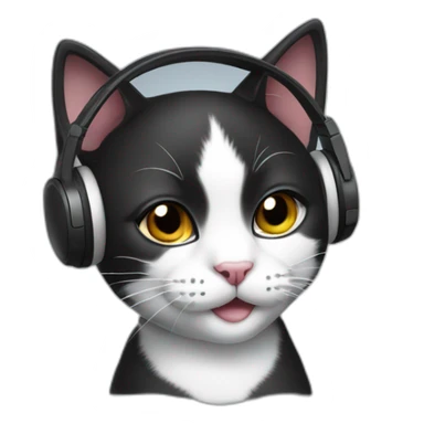 black and white cat wearing a headset sticker