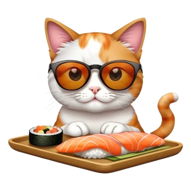 cat wearing sunglasses and eating sushi sticker
