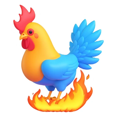 Make the magical fire chicken blue, keep 3D emoji style with Microsoft fluent 3D emoji look. sticker