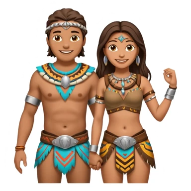 A happy tribal man holding hands with a happy tribal woman wearing a chastity belt sticker
