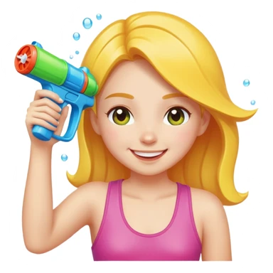 girl holding a water gun up at someone and smiling with her eyes closed ￼ sticker