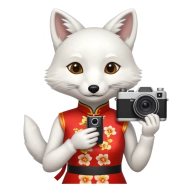 white fox, cheongsam ancient white fox with camera sticker