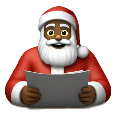 White Santa Claus is sitting on a desk, writing something down on a sheet of paper, solving complicated math puzzles sticker