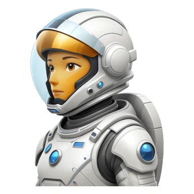 Futuristic astronaut in a high-tech spacesuit, sleek helmet with reflective visor, detailed sci-fi armor, heroic silhouette, dynamic diagonal motion lines sticker