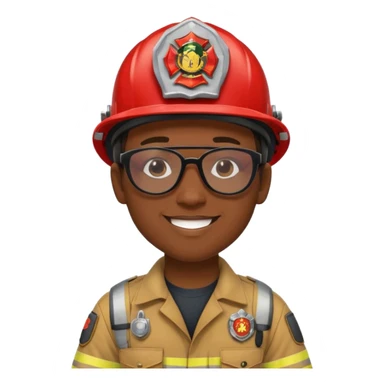 Young, male, dark skin, wearing sunglasses, firefighter uniform, happy sticker